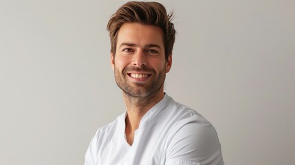 a male dentist against a clean white background