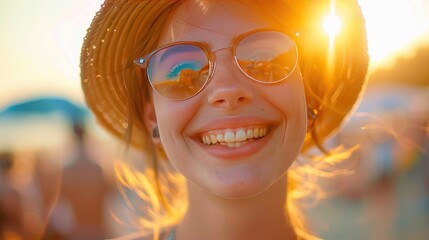smiley face ,a white girl at a beach festival ,