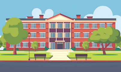 School building in flat style High detailed and high Modern Flat Style School Building Illustration



