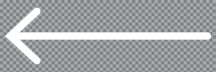 White horizontal long arrow. Straight white arrow cursor, horizontal element, thick pointer vector icon isolated on a transparent background.