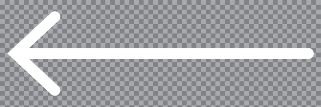 White horizontal long arrow. Straight white arrow cursor, horizontal element, thick pointer vector icon isolated on a transparent background.