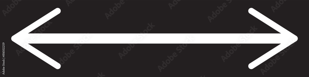 Poster white horizontal long dual arrow. straight white arrow cursor, horizontal element, thick pointer vec