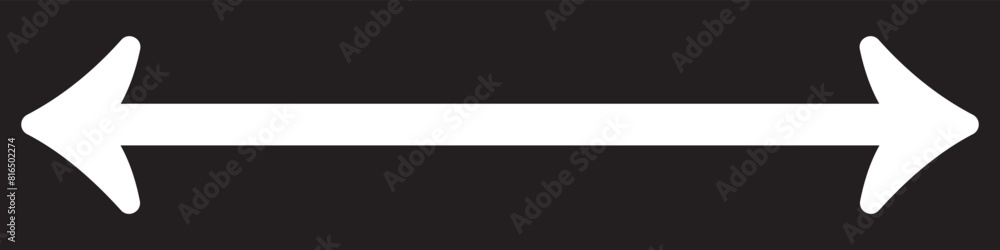 Poster white horizontal long dual arrow. straight two headed white arrow cursor, horizontal element, thick 