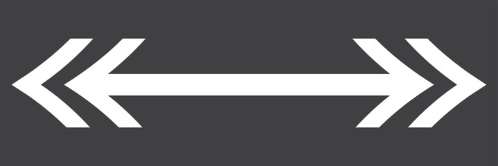 White horizontal long dual arrow. Straight white arrow cursor, horizontal element, thick pointer vector icon isolated. 11:11