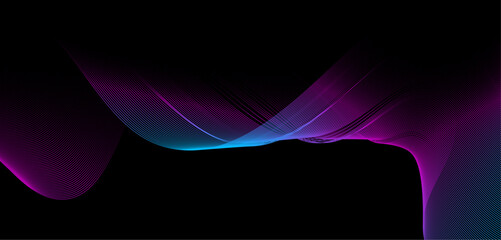 Vector abstract light lines wavy flowing dynamically in blue-green colors isolated on a black background.