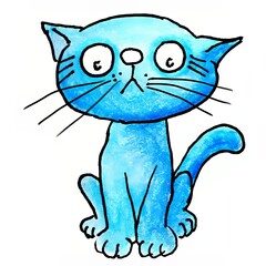 Funny cat drawn in pencil (on white background)	