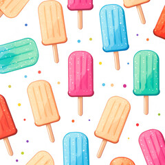 Pattern of colorful popsicle ice cream on white background. Illustration.