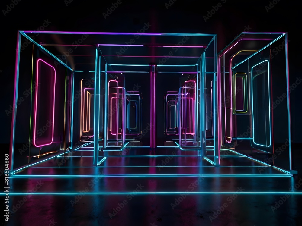 Poster an arrangement of neon lines creating futuristic geometric patterns