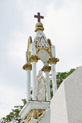 BANGKOK, THAILAND - May 16, 2024: Closeup of Beautiful Grave roof in the Cemetery of St. Theresa...