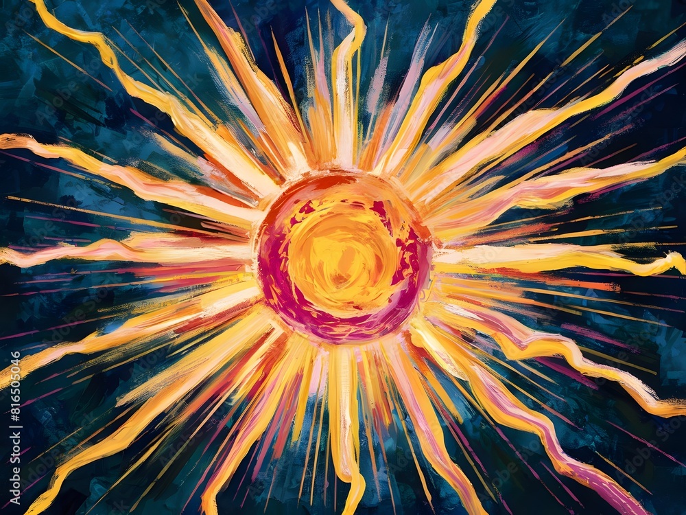 Poster sunburst pattern backdrop with swirling rays in colorful abstraction