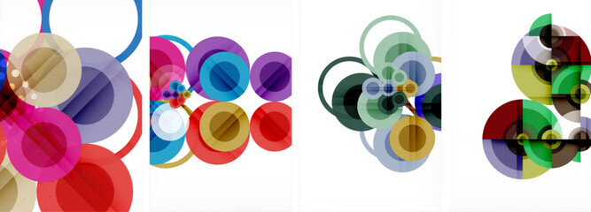World of geometric elegance with abstract circle poster set. Circles intertwine in a symphony of shapes and colors, offering a contemporary visual feast for your design