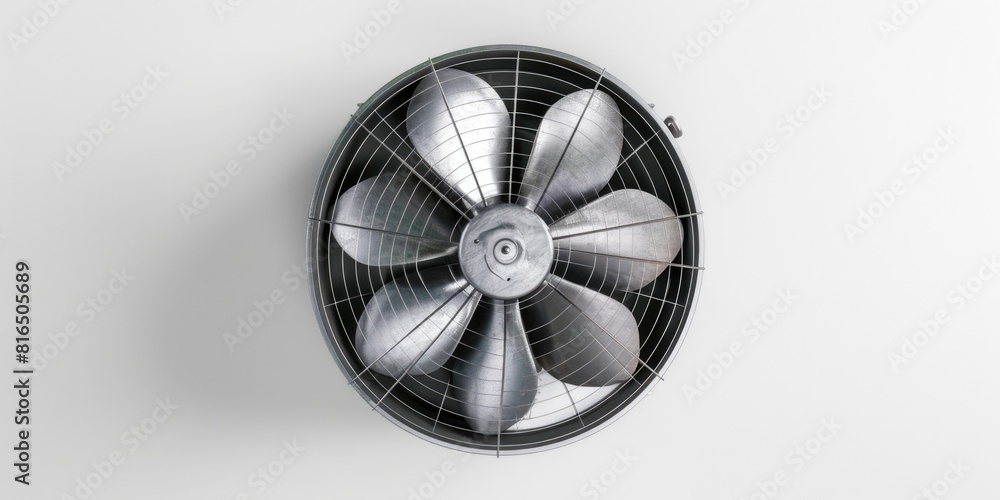 Poster detailed view of a fan mounted on a wall. suitable for cooling or ventilation concepts