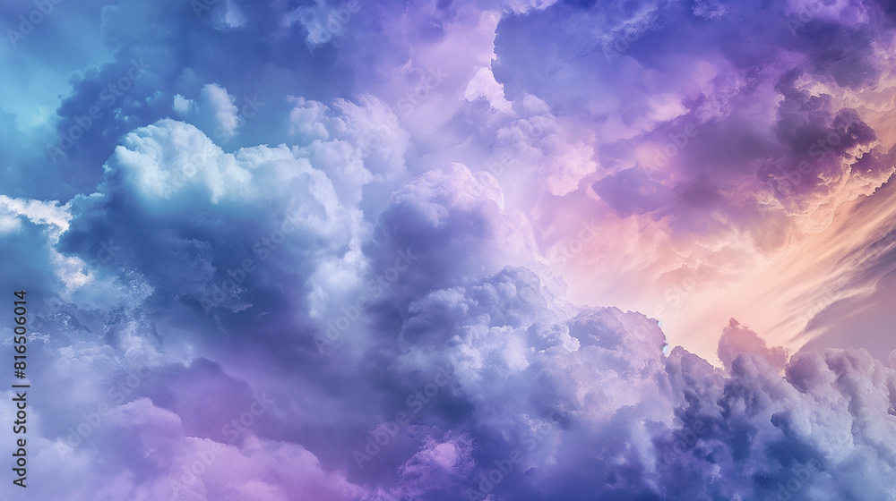 Wall mural background of renaissance cloud sky painting tranquility: purple lavender clouds on pale blue sky - 