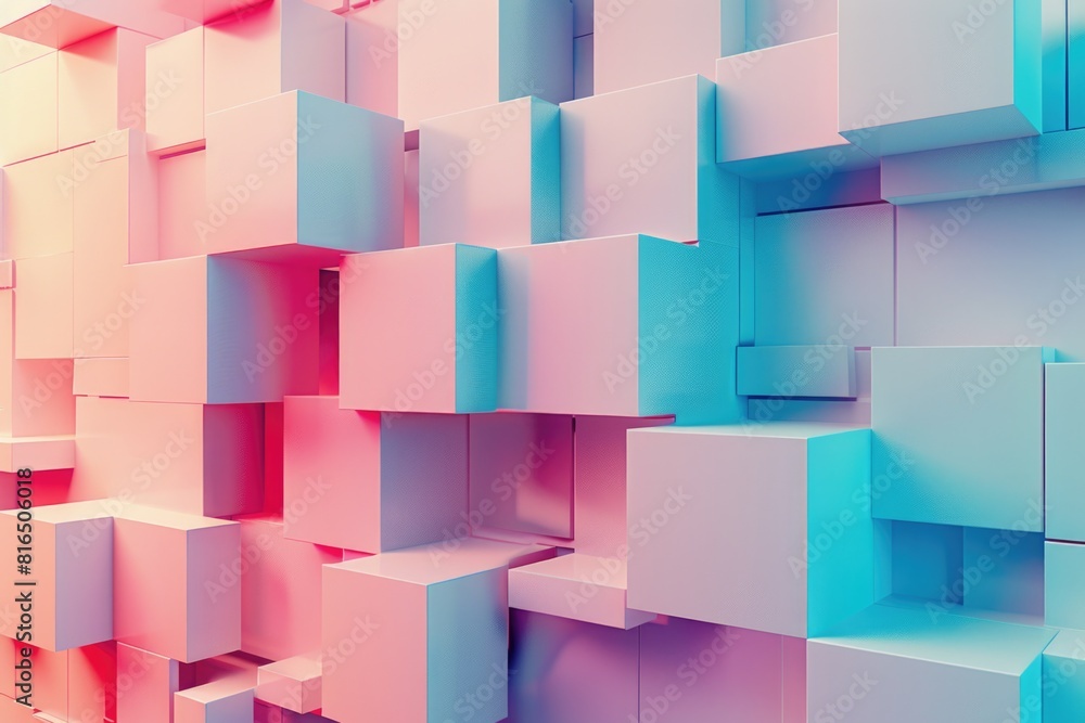 Poster a wall of cubes with a pink and blue background. ideal for modern design projects