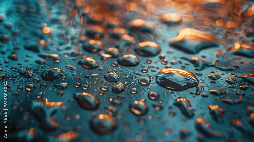 Poster close up shot of water droplets on a surface, suitable for various design projects