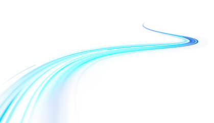 PNG. Light line neon swirl effect. Vector glitter light fire flare trace. Bokeh blue light glitter round wave line with sparkling particles. Magic sparkle swirl trail effect on transparent background	