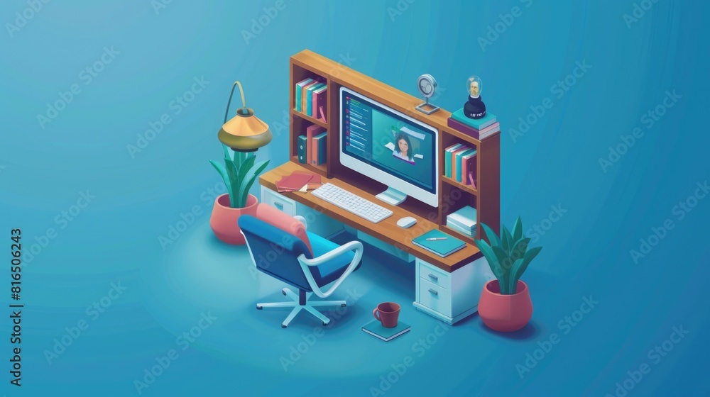 Aufkleber a desktop computer placed on a desk, suitable for office or technology concepts