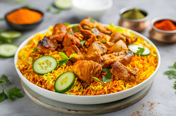 yellow briyani with chicken