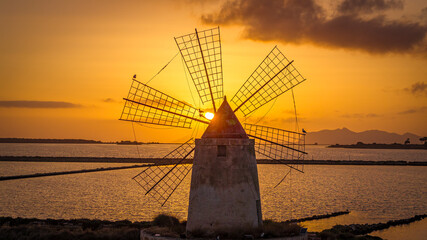 Windmill at sunset,  Sicilia, Marsala