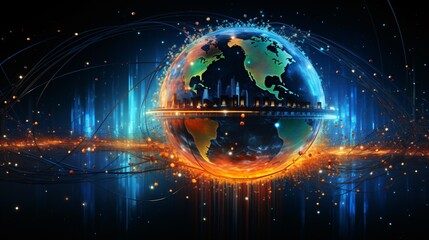 An abstract representation of a digital world globe in motion, symbolizing the extreme speed of global network and excessive connectivity on Earth
