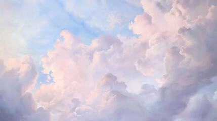 Background of Renaissance cloud sky painting Tranquility: Purple Lavender Clouds on Pale Blue Sky - Art 