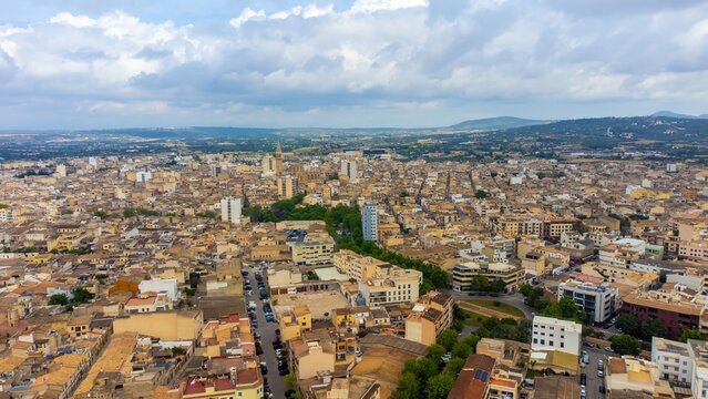 Aerial view of the city, Manacor, Mallorca, Balearic Islands, Spain