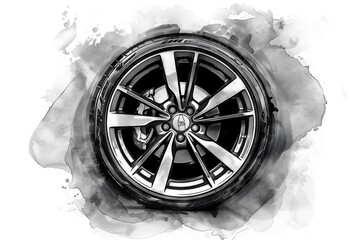 Close-up photo of a car wheel in monochrome. Ideal for automotive industry promotions