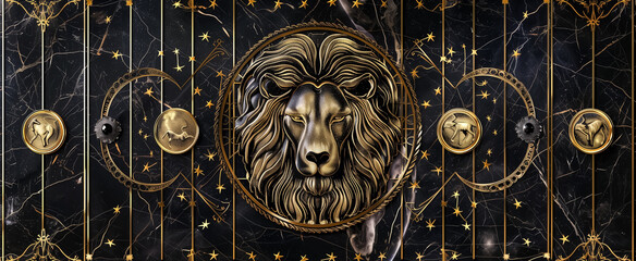 panel wall art, marble background with zodiac LEO designs , wall