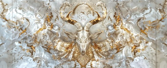panel wall art, marble background with Capricorn designs , wall