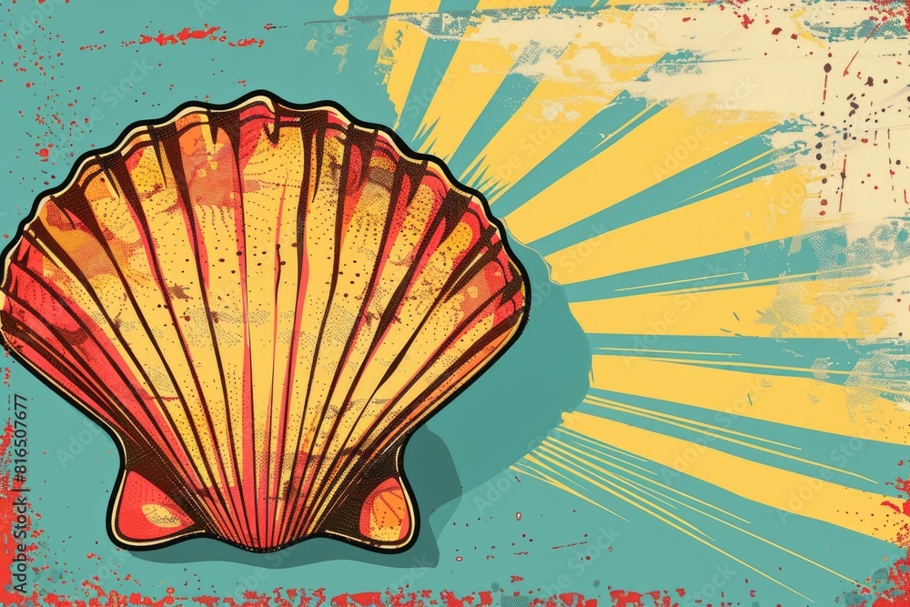 Poster a scallop shell on a grunge background. suitable for various design projects