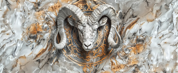 panel wall art, marble background with Aries designs , wall deco