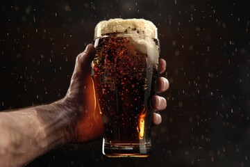 A person holding a glass of beer, suitable for beverage or social gathering concepts