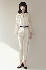 Elegant Woman in Pinstripe Suit