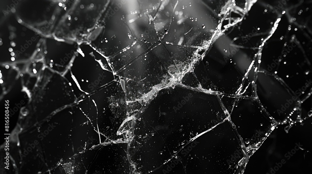 Aufkleber a close-up of a broken glass window with water droplets. perfect for illustrating concepts of damage