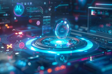 futuristic user interface of a holographic display