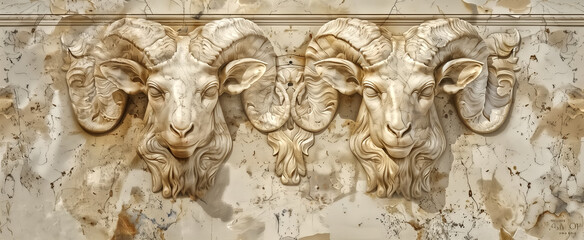 panel wall art, marble background with Aries designs , wall deco