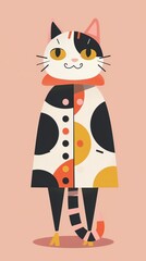 Cat fashion show flat design front view quirky outfits theme animation Splitcomplementary color scheme