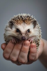 Fototapeta premium A tiny hedge resting on a person's hand, suitable for various concepts