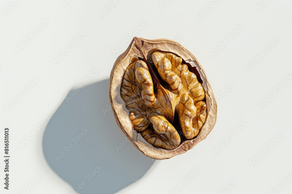 Poster A walnut shell placed on a clean white surface. Ideal for various design projects