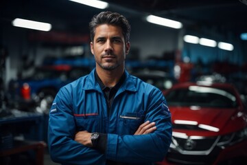 Obraz premium Male car mechanic in auto repair shop or garage