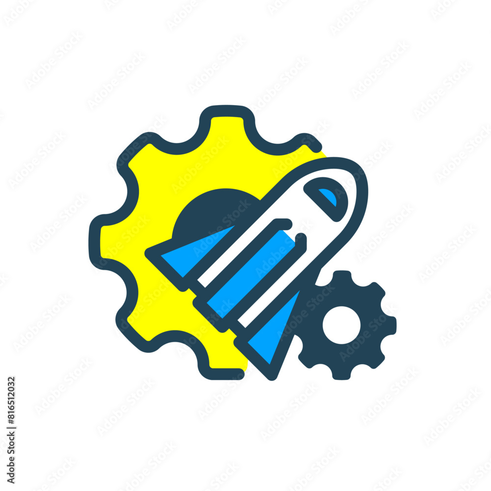 Poster faster processing. rocket launch concept illustration flat design. simple modern graphic element for