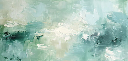 Fluid strokes of ivory and sea green on canvas.