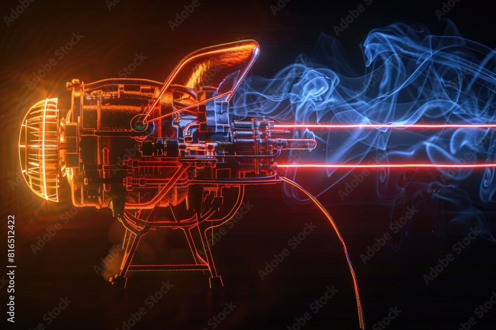 Poster machine emitting red and blue light. suitable for technology concepts