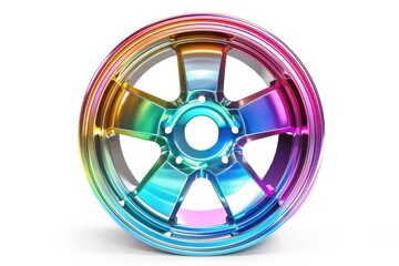 Obraz premium A vibrant wheel against a clean white backdrop. Ideal for various design projects
