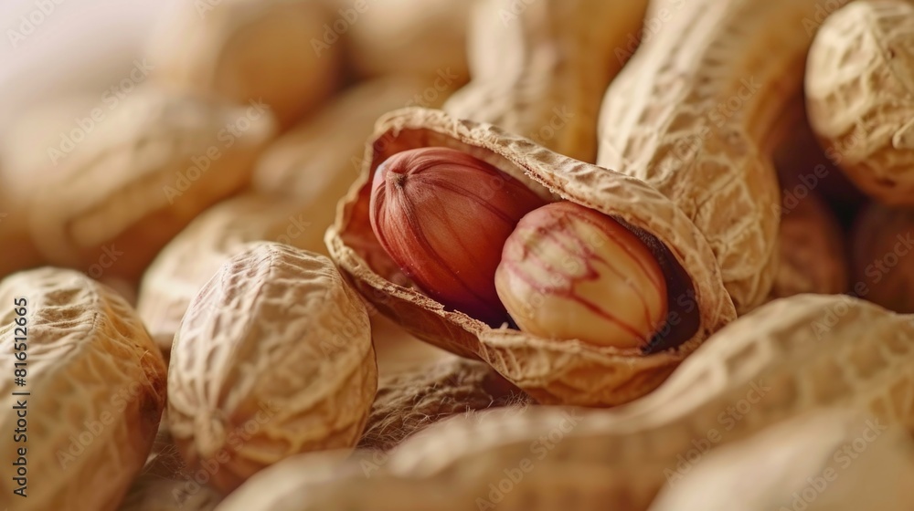 Poster a pile of peanuts stacked on top of each other. suitable for food and snack concepts
