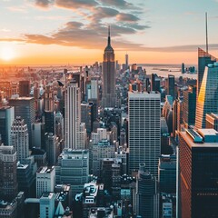 A city's skyline in silhouette against the first light of dawn, highlighting iconic buildings and urban architecture, The images are of high quality and clarity