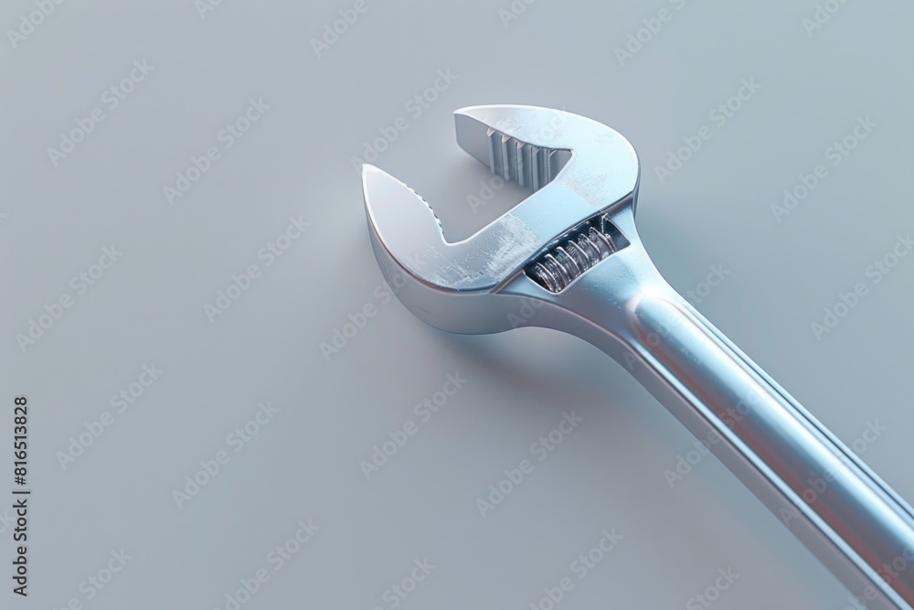 Poster a close up shot of a wrench on a table. suitable for industrial and construction concepts