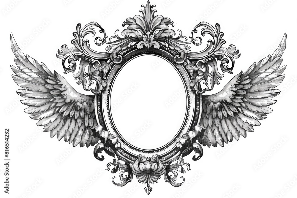 Poster black and white drawing of a frame with wings. suitable for various design projects