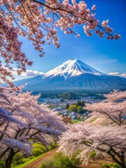 mountain sky Japan landscape Sakura blossoms