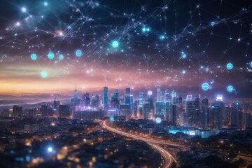 Fototapeta premium 5G internet network connected in smart city wireless digital connection